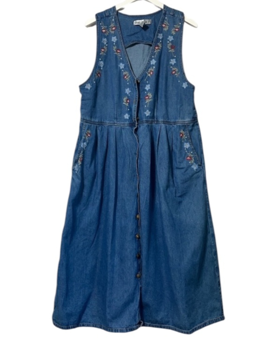 Jane Ashley Embroidered Denim Midi Dress - Blue